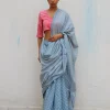Amortentia Sky Blue Handblock Printed Cotton Saree