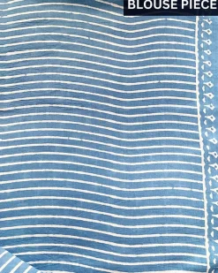 Amortentia Sky Blue Handblock Printed Cotton Saree