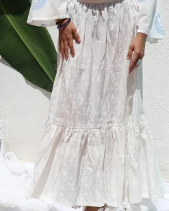 Anabeth Handprinted Cotton Skirt - Safed