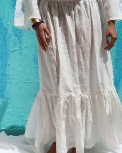 Anabeth Handprinted Cotton Skirt - Safed