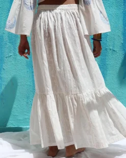 Anabeth Handprinted Cotton Skirt - Safed