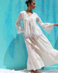 Anabeth Handprinted Cotton Skirt - Safed