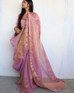 Anaia Handwoven Linen Saree-Melting Moon