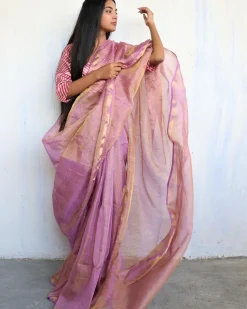 Anaia Handwoven Linen Saree-Melting Moon