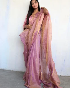 Anaia Handwoven Linen Saree-Melting Moon