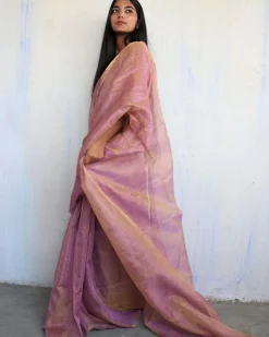 Anaia Handwoven Linen Saree-Melting Moon