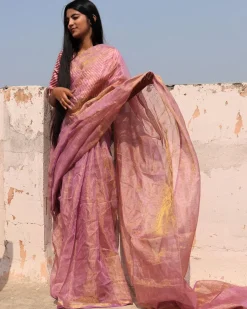 Anaia Handwoven Linen Saree-Melting Moon