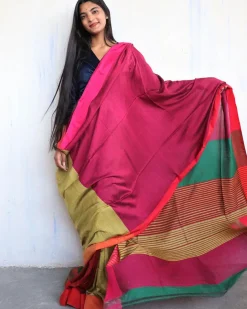 Anika Handwoven Pure Cotton Viscose Saree  - Holi
