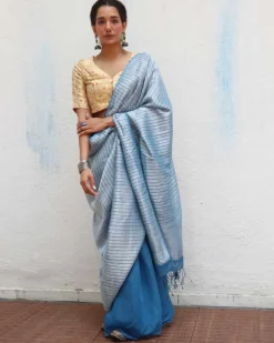 Anumeha Handwoven Linen Zari Saree - Jheel