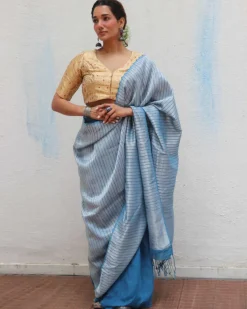 Anumeha Handwoven Linen Zari Saree - Jheel