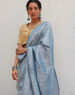 Anumeha Handwoven Linen Zari Saree - Jheel