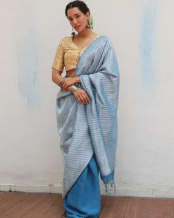 Anumeha Handwoven Linen Zari Saree - Jheel