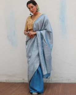 Anumeha Handwoven Linen Zari Saree - Jheel