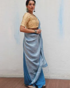 Anumeha Handwoven Linen Zari Saree - Jheel