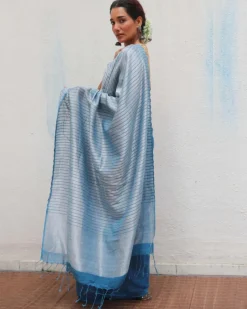 Anumeha Handwoven Linen Zari Saree - Jheel