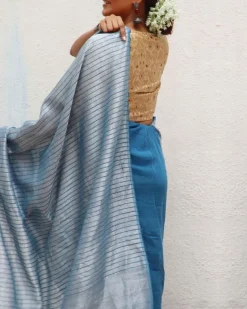 Anumeha Handwoven Linen Zari Saree - Jheel