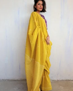Aponi Hand Blockprinted Cotton Saree - Butterfly Girls