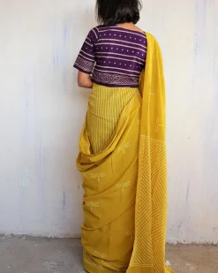 Aponi Hand Blockprinted Cotton Saree - Butterfly Girls