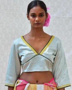 Aqua Green Hand Embroidered Mashru Silk Blouse - Bgvl