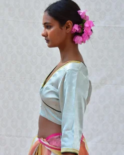 Aqua Green Hand Embroidered Mashru Silk Blouse - Bgvl
