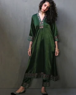 Aranya Block printed Mashru Silk Kurta Set