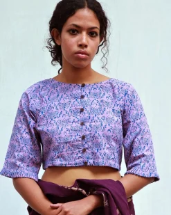 Arden Hand Block-Printed Cotton Blouse - Fmtm