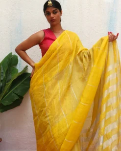 Arunima Yellow Handwoven Linen Zari Saree - Eknoor