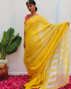 Arunima Yellow Handwoven Linen Zari Saree - Eknoor
