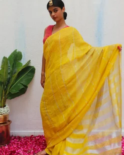Arunima Yellow Handwoven Linen Zari Saree - Eknoor