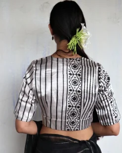 Asha Ivory Hand Blockprinted Mashru Silk Blouse-Yesterday