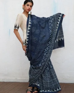 Augusta Blockprinted Cotton Saree - NOMAD
