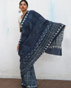 Augusta Blockprinted Cotton Saree - NOMAD