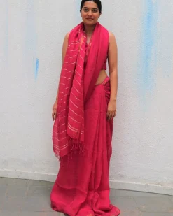 Azalea Fantasy Handwoven Linen Saree - Everyday Beautiful