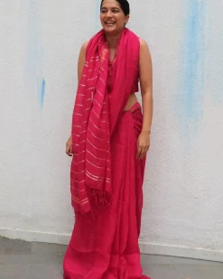 Azalea Fantasy Handwoven Linen Saree - Everyday Beautiful