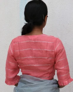 Baby Pink Handwoven Linen Zari Blouse - Everyday Beautiful