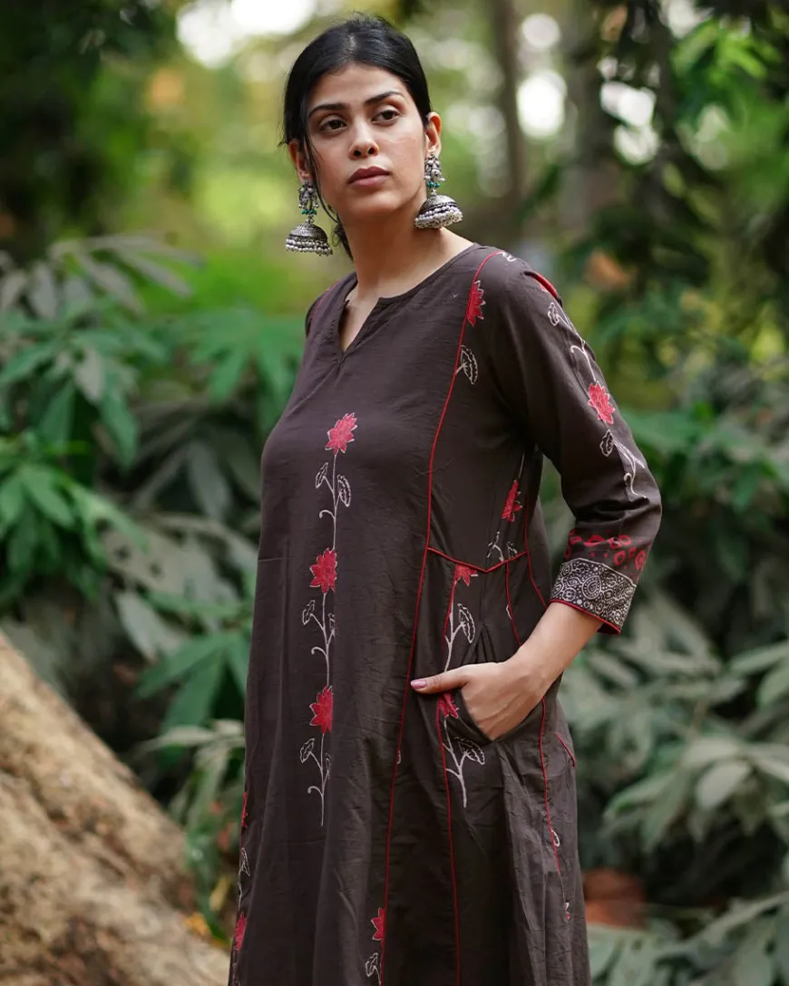 Badal Si Tu Brown Block Printed Cotton Kurti - WW