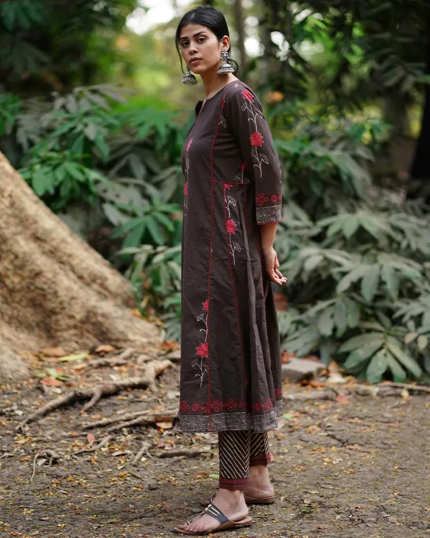 Badal Si Tu Brown Block Printed Cotton Kurti - WW
