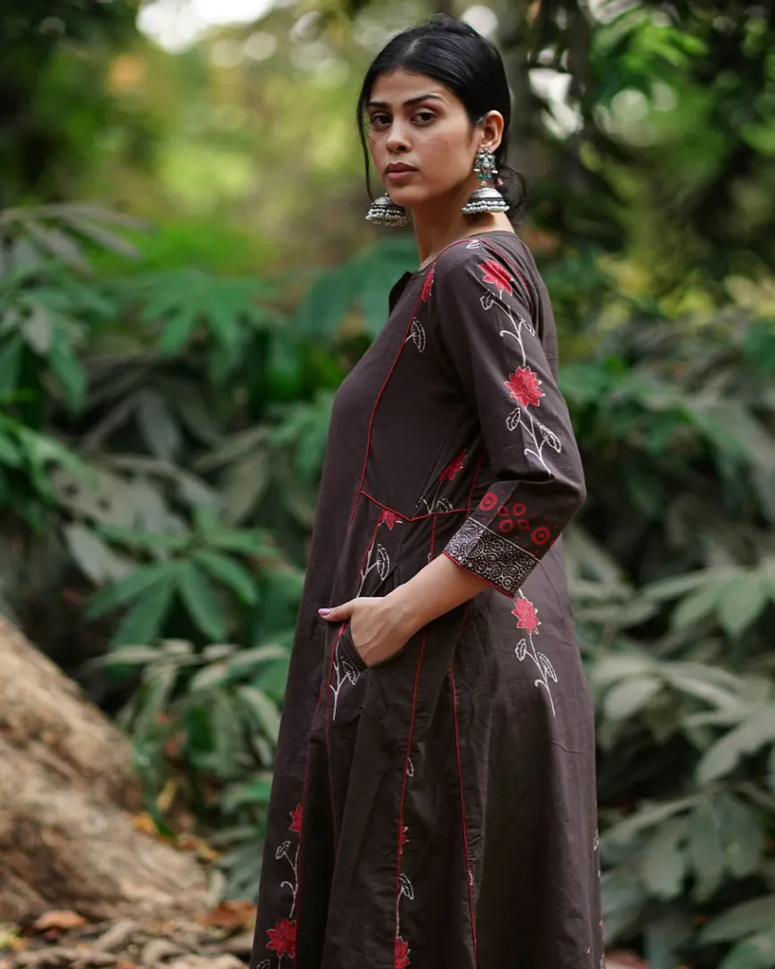 Badal Si Tu Brown Block Printed Cotton Kurti - WW