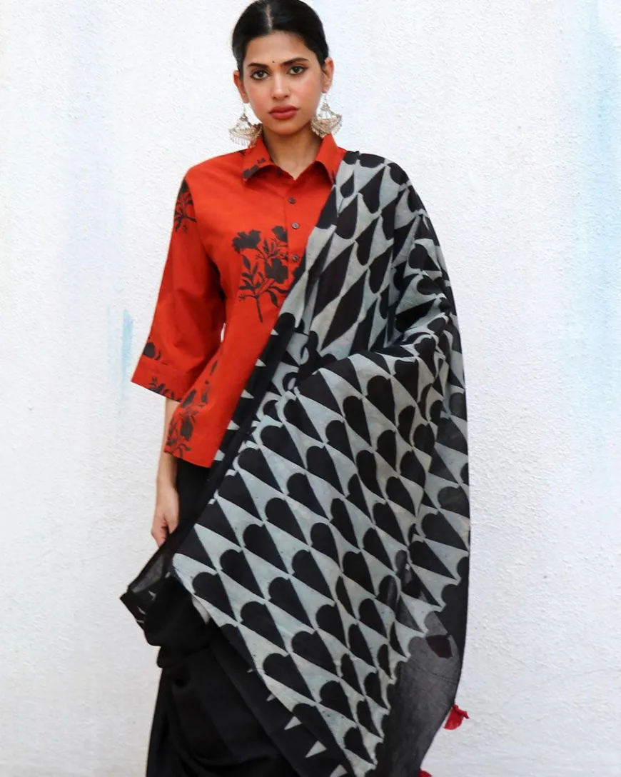 Barkha Blockprinted Cotton Saree - NOMAD