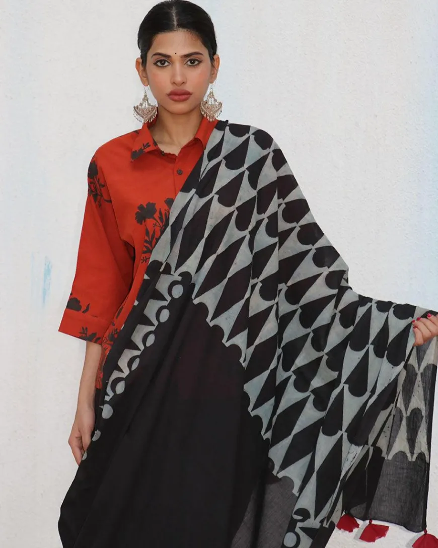 Barkha Blockprinted Cotton Saree - NOMAD