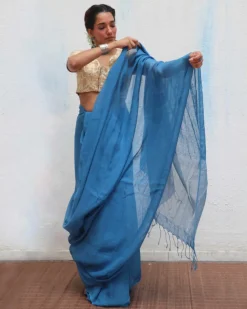 Barkha Handwoven Linen Zari Saree - Jheel