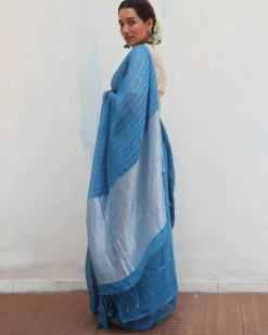 Barkha Handwoven Linen Zari Saree - Jheel