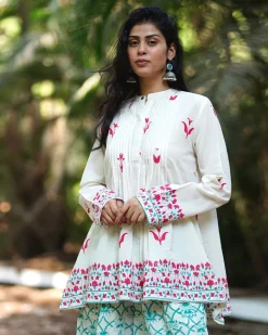 Bellflower’s Bloom Ivory Handblock Kurti - MMG