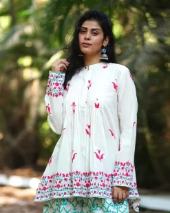 Bellflower’s Bloom Ivory Handblock Kurti - MMG