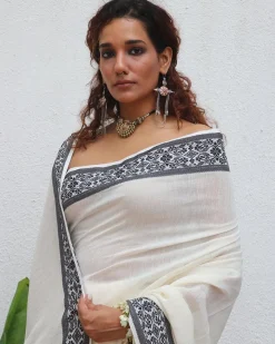 Bhavani Handwoven Linen Cotton Jamdani Saree - Uma