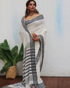 Bhavani Handwoven Linen Cotton Jamdani Saree - Uma