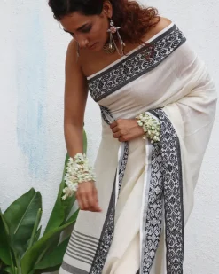 Bhavani Handwoven Linen Cotton Jamdani Saree - Uma