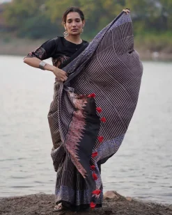 Bhumika Blockprinted Modal Silk Saree - Jaisal