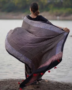 Bhumika Blockprinted Modal Silk Saree - Jaisal