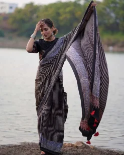 Bhumika Blockprinted Modal Silk Saree - Jaisal